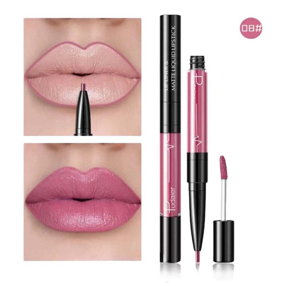 #8 Pudaier Pink Rose Double Ended Lip Liner & Matte Liquid Lipstick